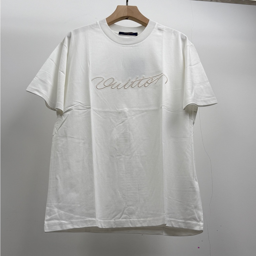 Louis Vuitton White Embroidered Script Logo T-Shirt - Picture 1 of 7
